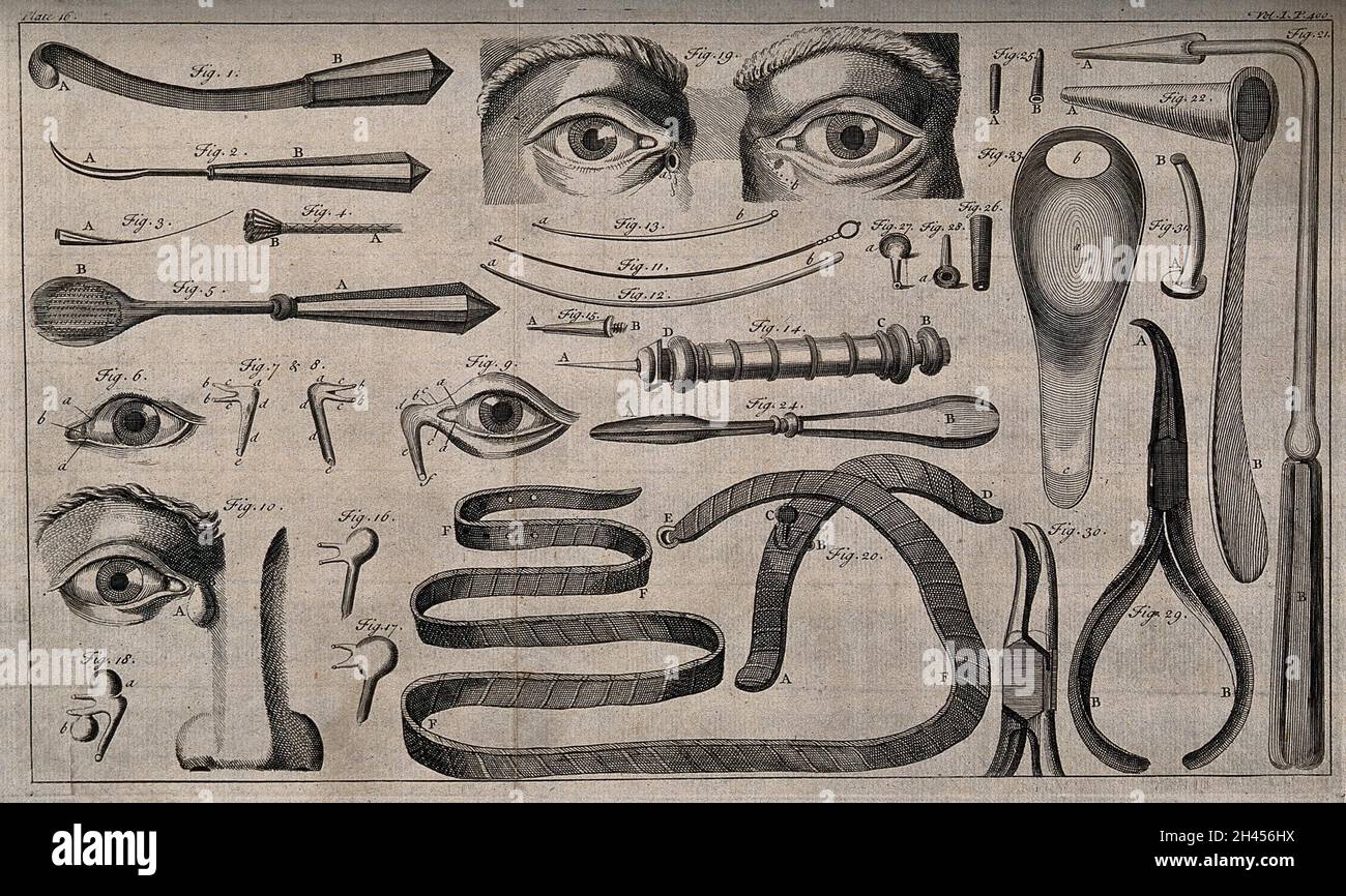 Surgical instruments. Engraving with etching Stock Photo Alamy