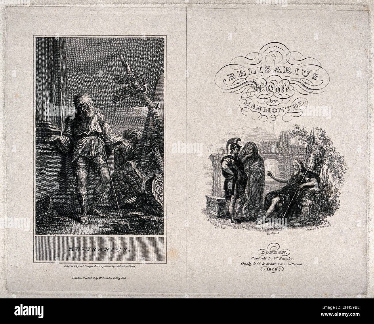 Belisarius begging for alms. Engraving by J. Neagle, 1808, after ...