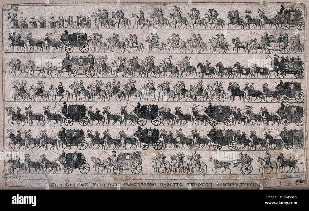 Funeral procession of a queen passing through Hammersmith in London