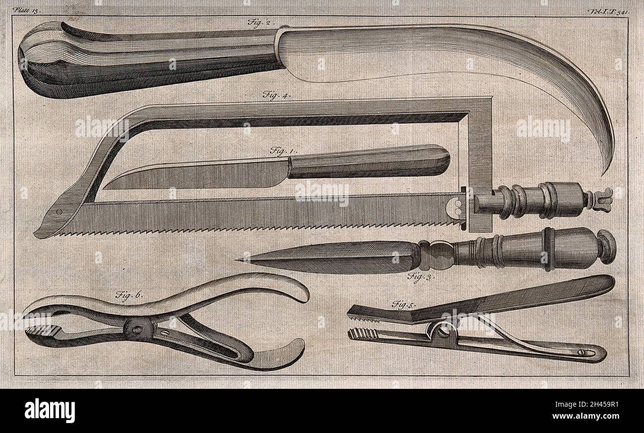 Surgical instruments. Engraving with etching Stock Photo Alamy