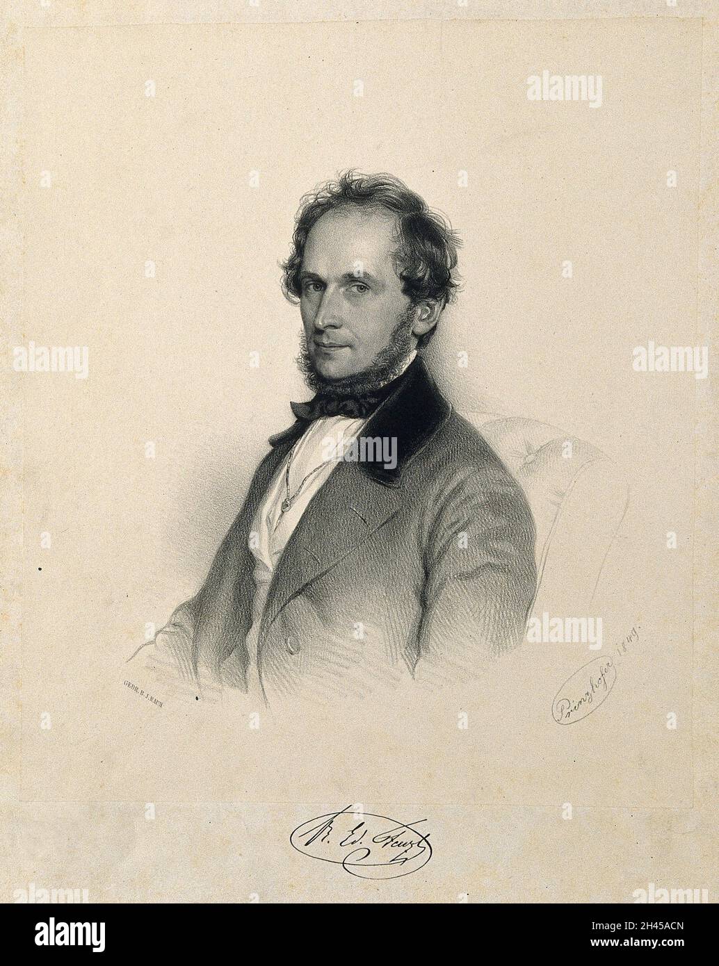 Eduard Fenzl. Lithograph by A. Prinzhofer, 1849. Stock Photo