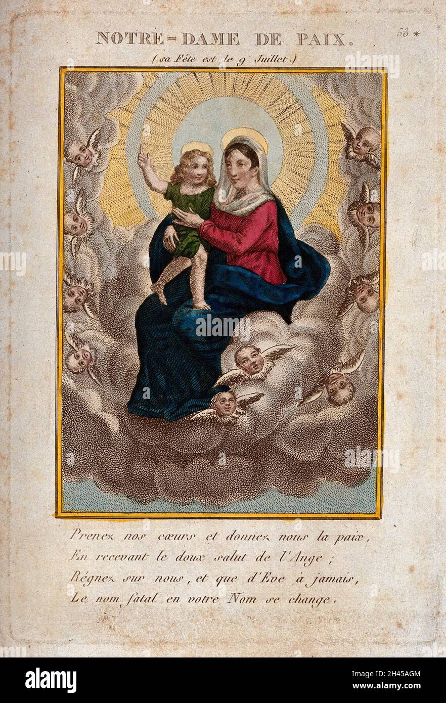 The Virgin of Peace. Colour lithograph. Stock Photo