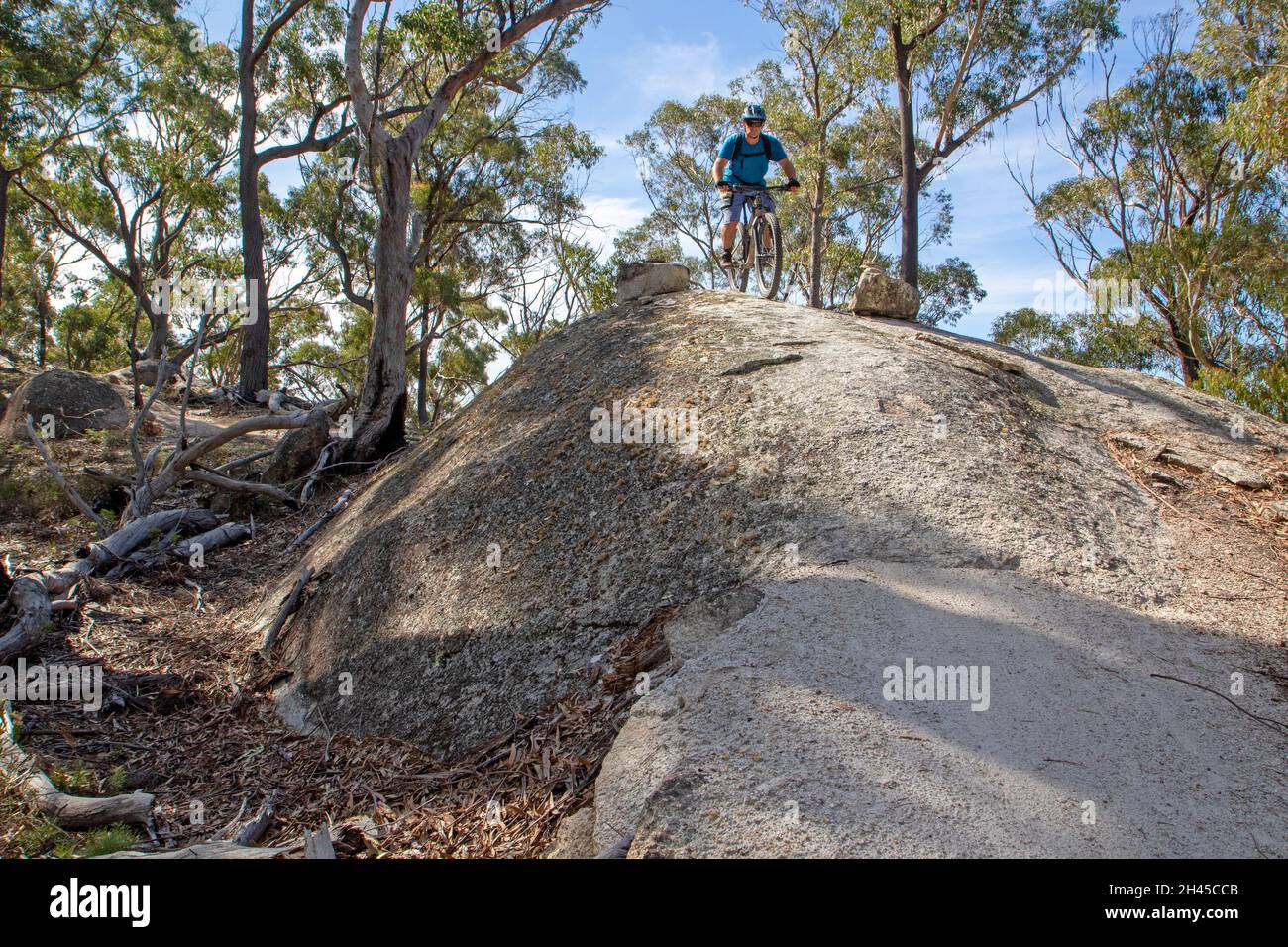 Mountain biking on the Bay of Fires trail St Helens Stock Photo