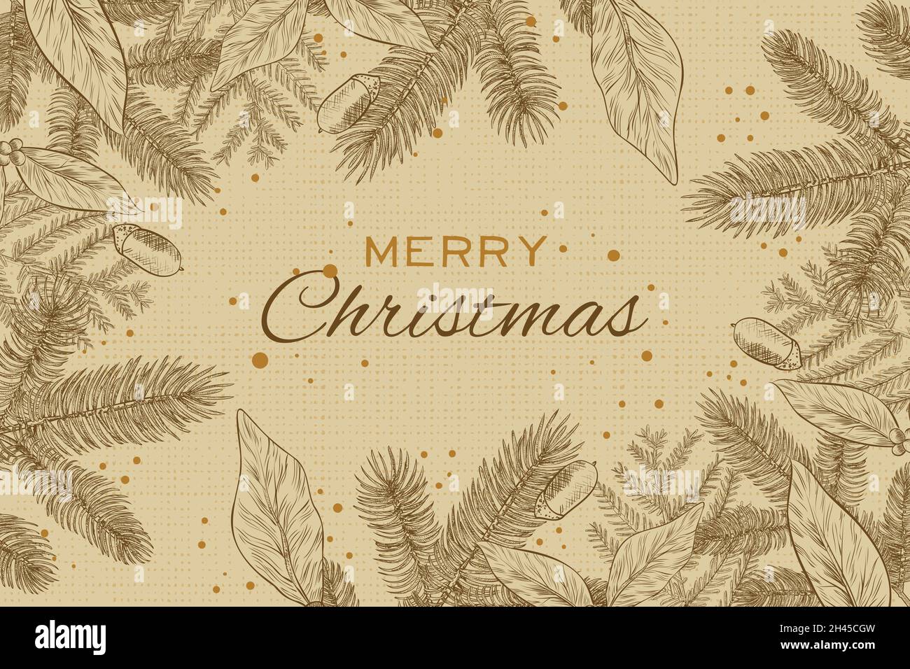 vintage christmas tree branches background vector design illustration ...