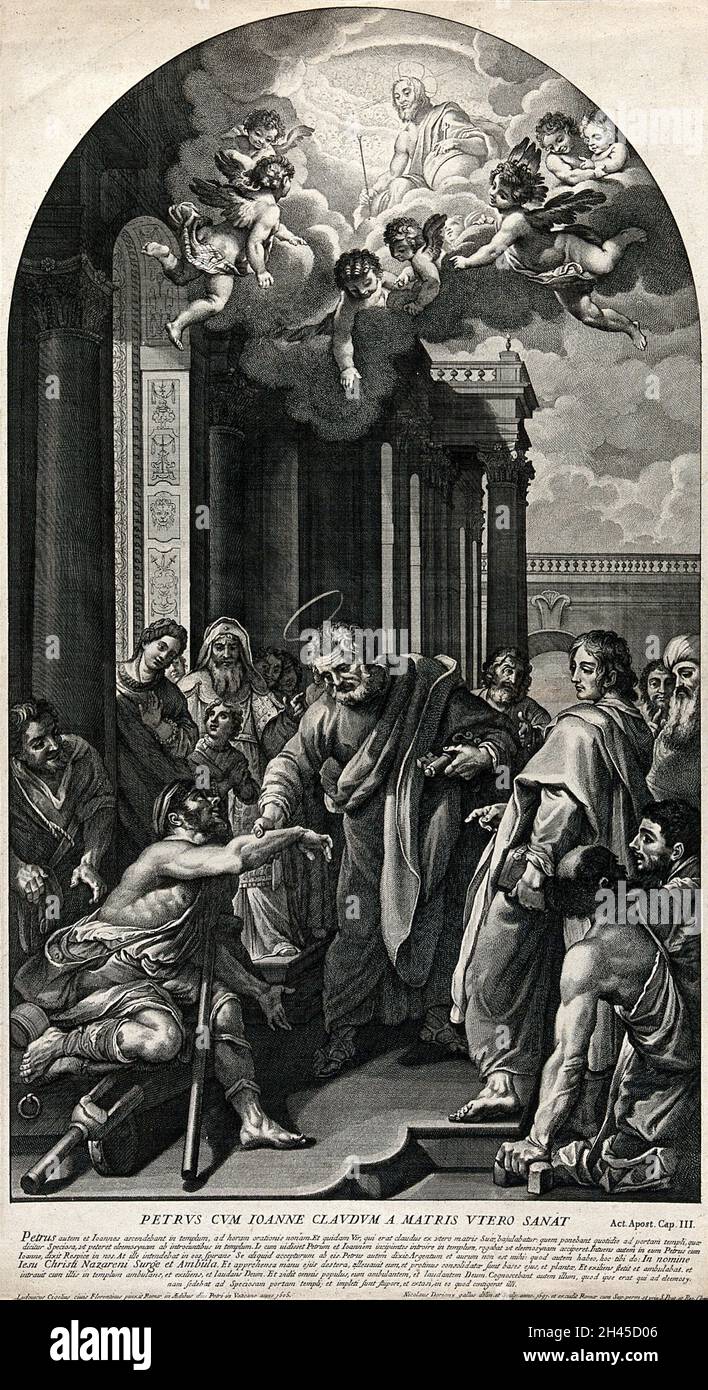 Saint Peter and Saint John healing the lame at the temple gate, above ...