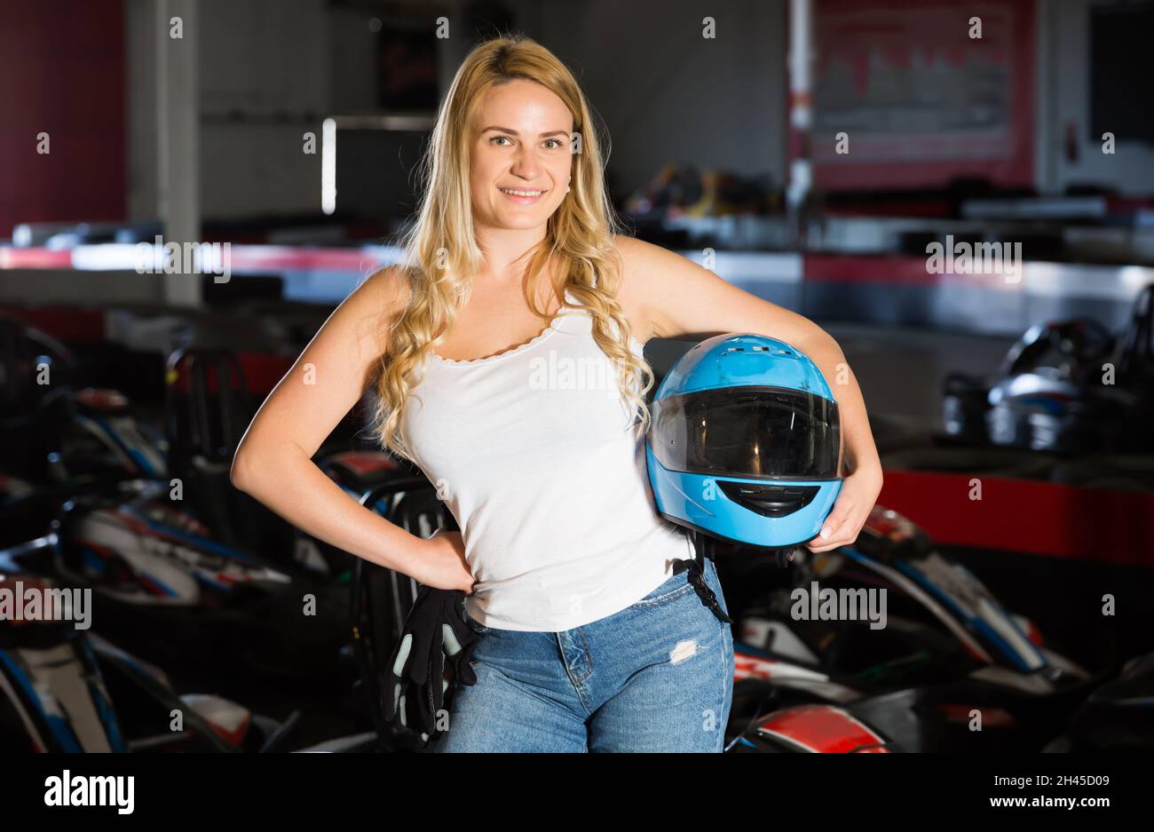Woman go kart helmet hi-res stock photography and images - Alamy