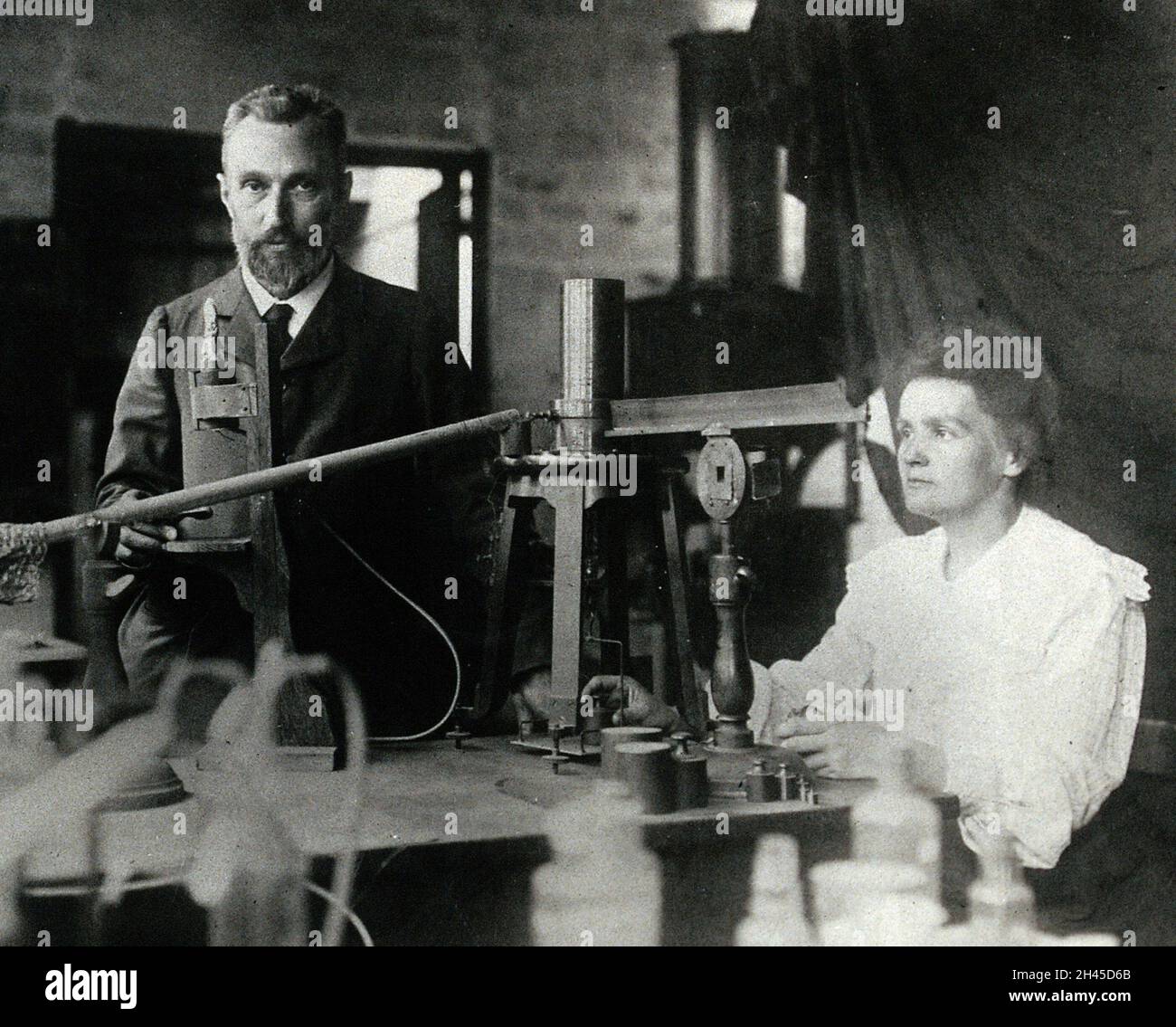 The French chemists and physicists Pierre and Marie Curie, who pioneered work in discovering radiation Stock Photo