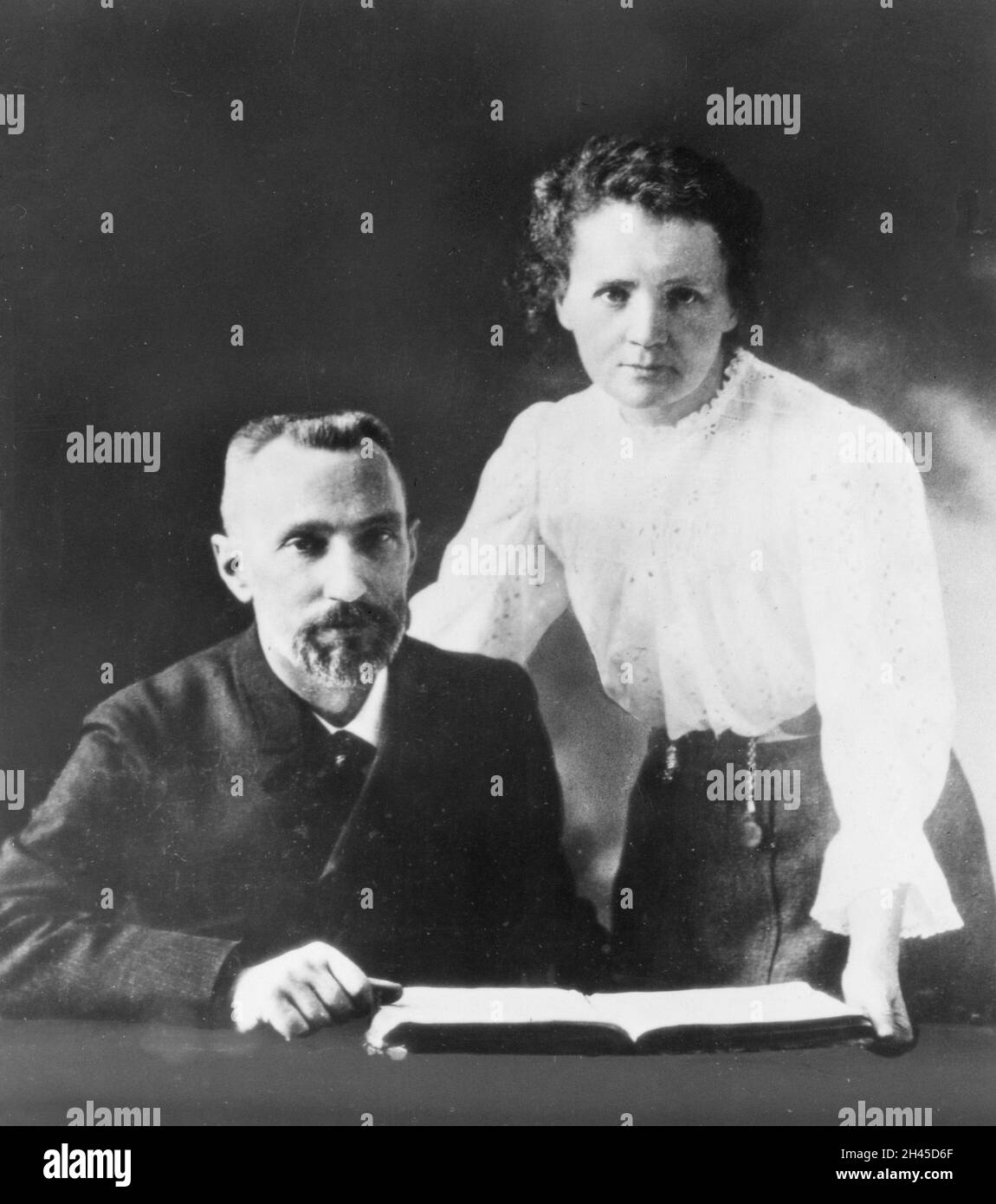 The French chemists and physicists Pierre and Marie Curie, who pioneered work in discovering radiation Stock Photo