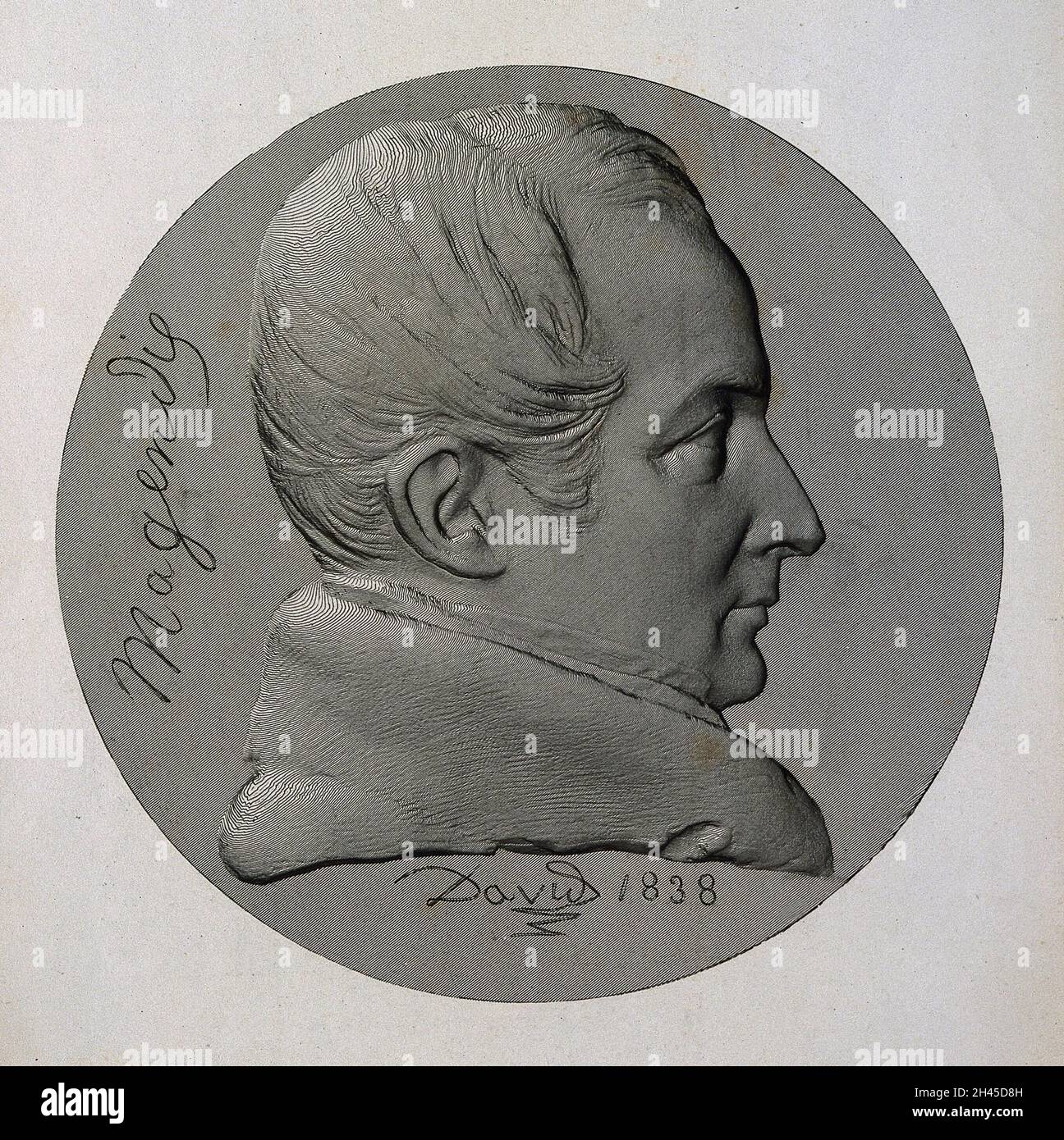 François Magendie. Line engraving after P. J. David, 1838. Stock Photo