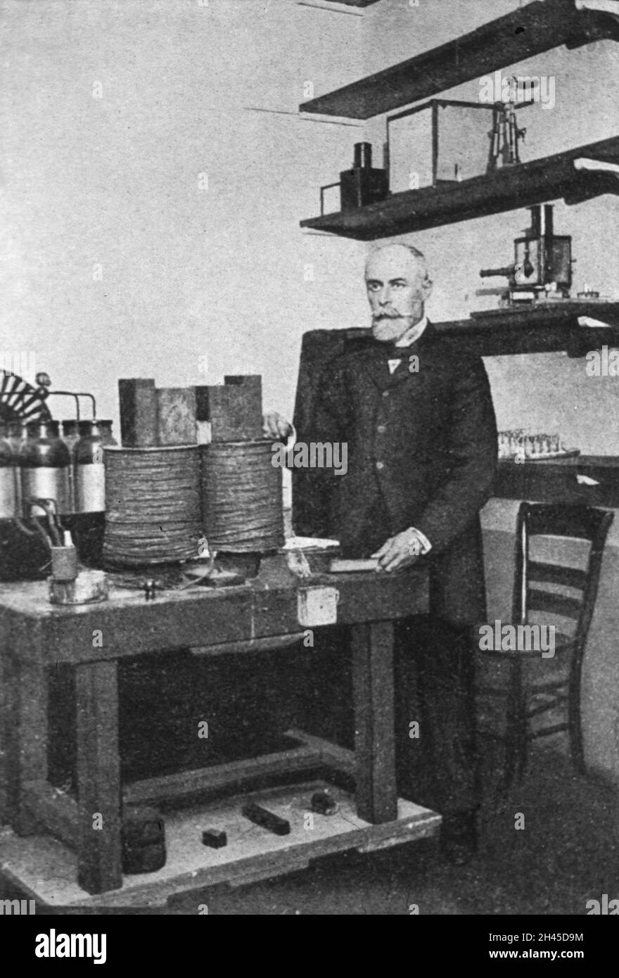 A portrait of the French physicist Antoine Henri Becquerel working in his lab Stock Photo