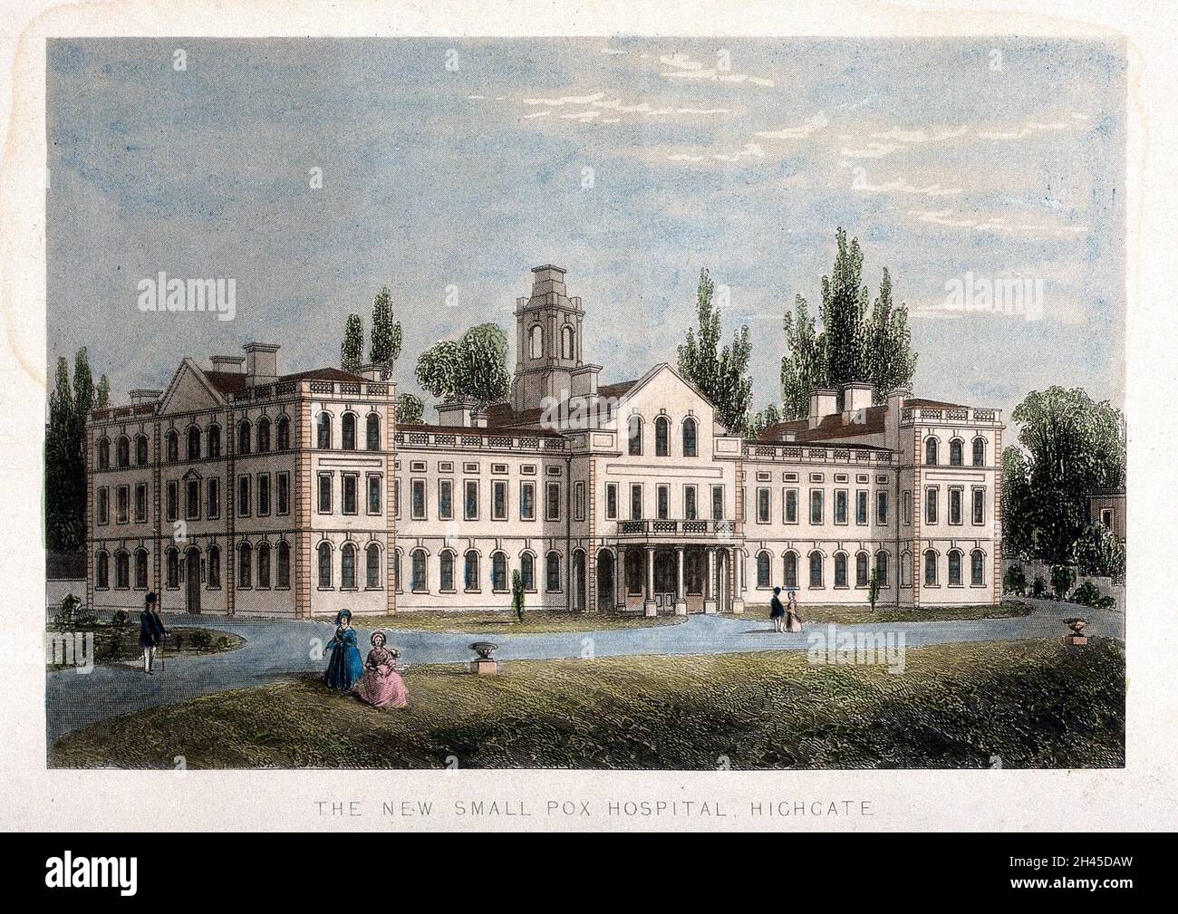 The Smallpox Hospital, Highgate, Middlesex. Coloured engraving Stock