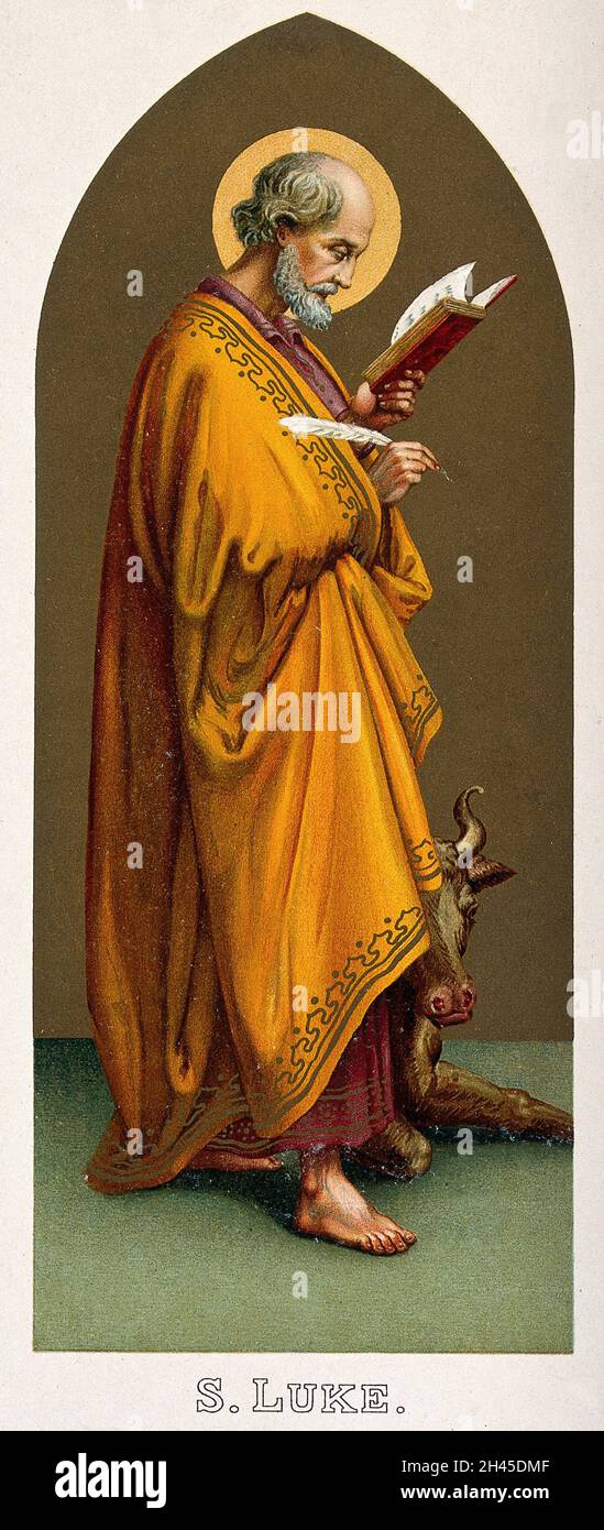 Saint Luke. Colour lithograph. Stock Photo