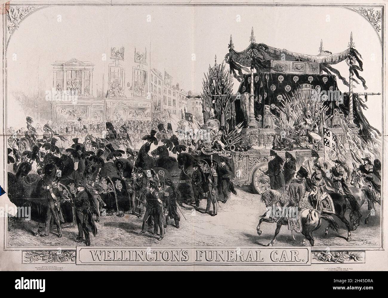 The funeral car of the Duke of Wellington. Wood engraving by Sir John Gilbert, 1852 Stock Photo