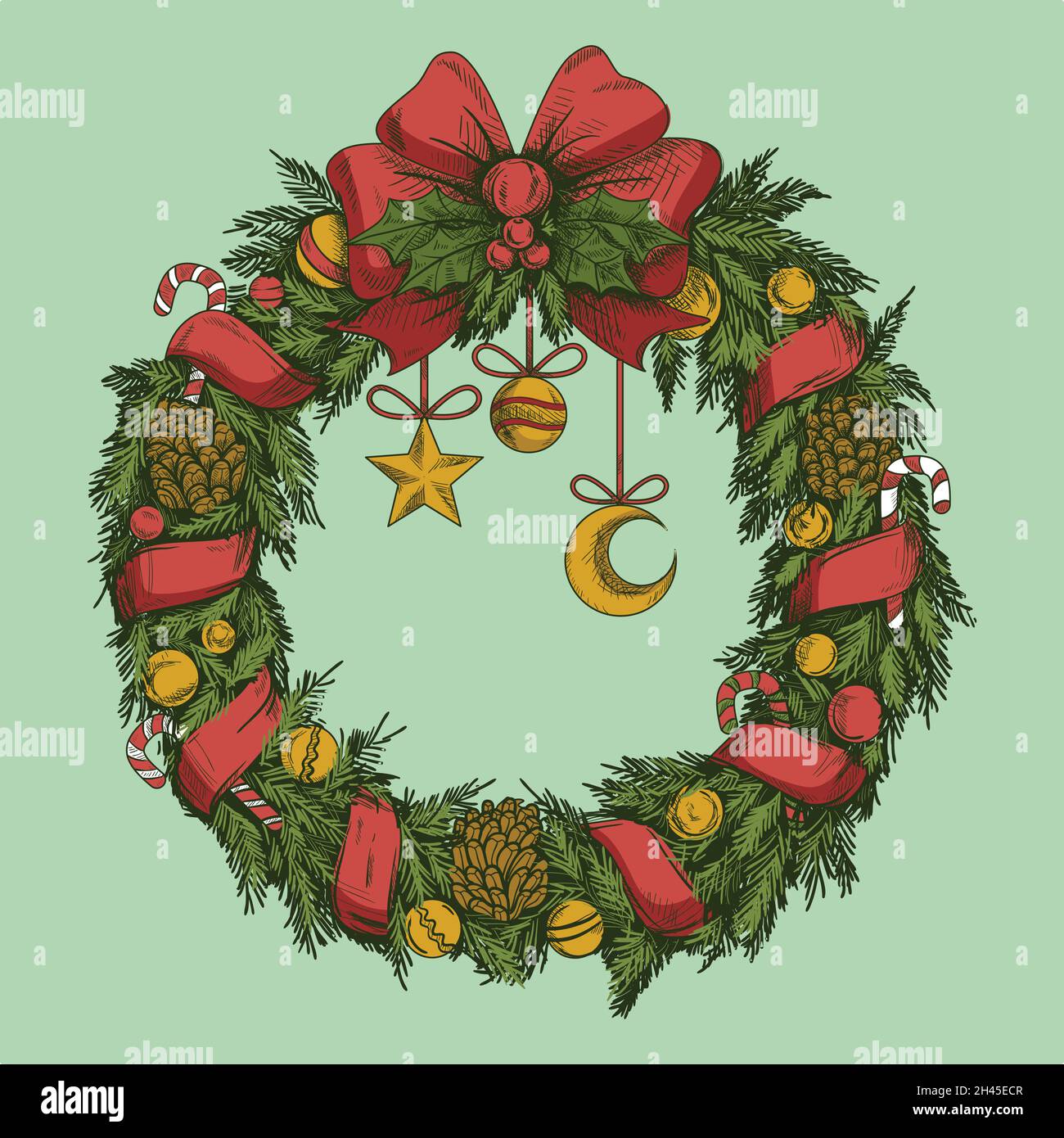 hand drawn christmas wreath vector design illustration Stock Vector Image & Art - Alamy