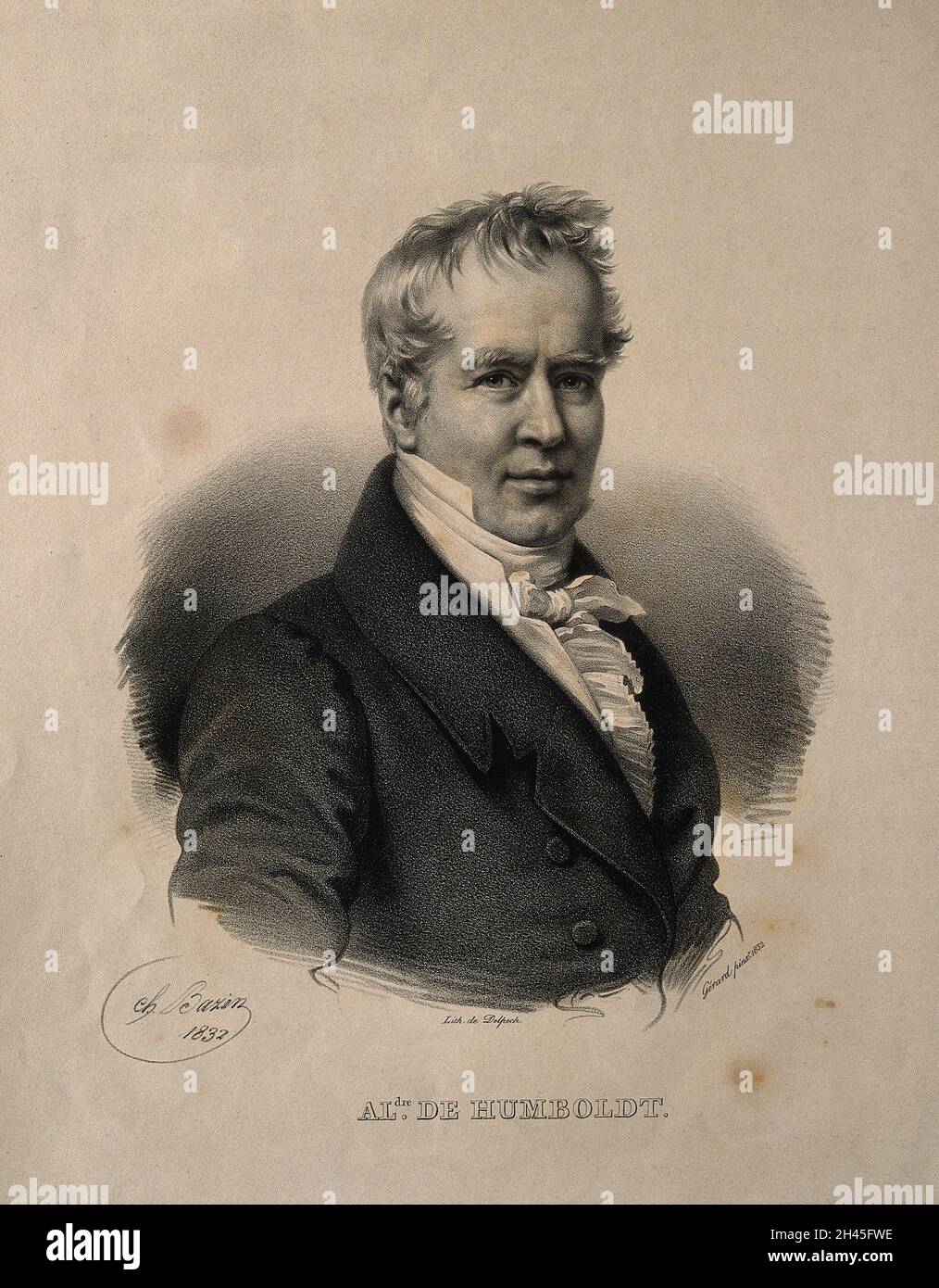 Friedrich Heinrich Alexander von Humboldt. Lithograph by C. Bazin, 1832, after F. P. S. Gérard, 1832. Stock Photo