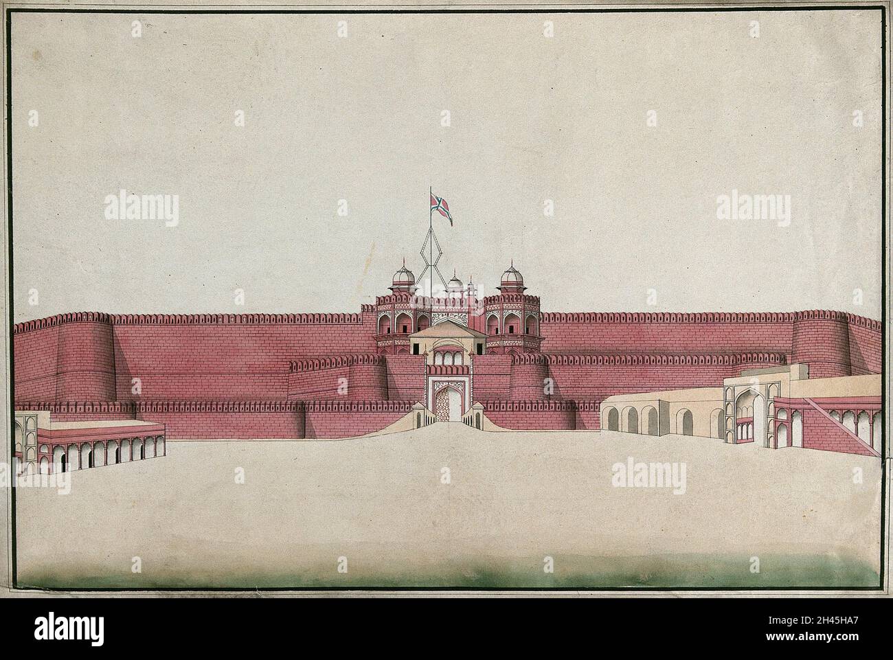 A Mughal Fort, probably in Agra. Watercolour painting by an Indian ...