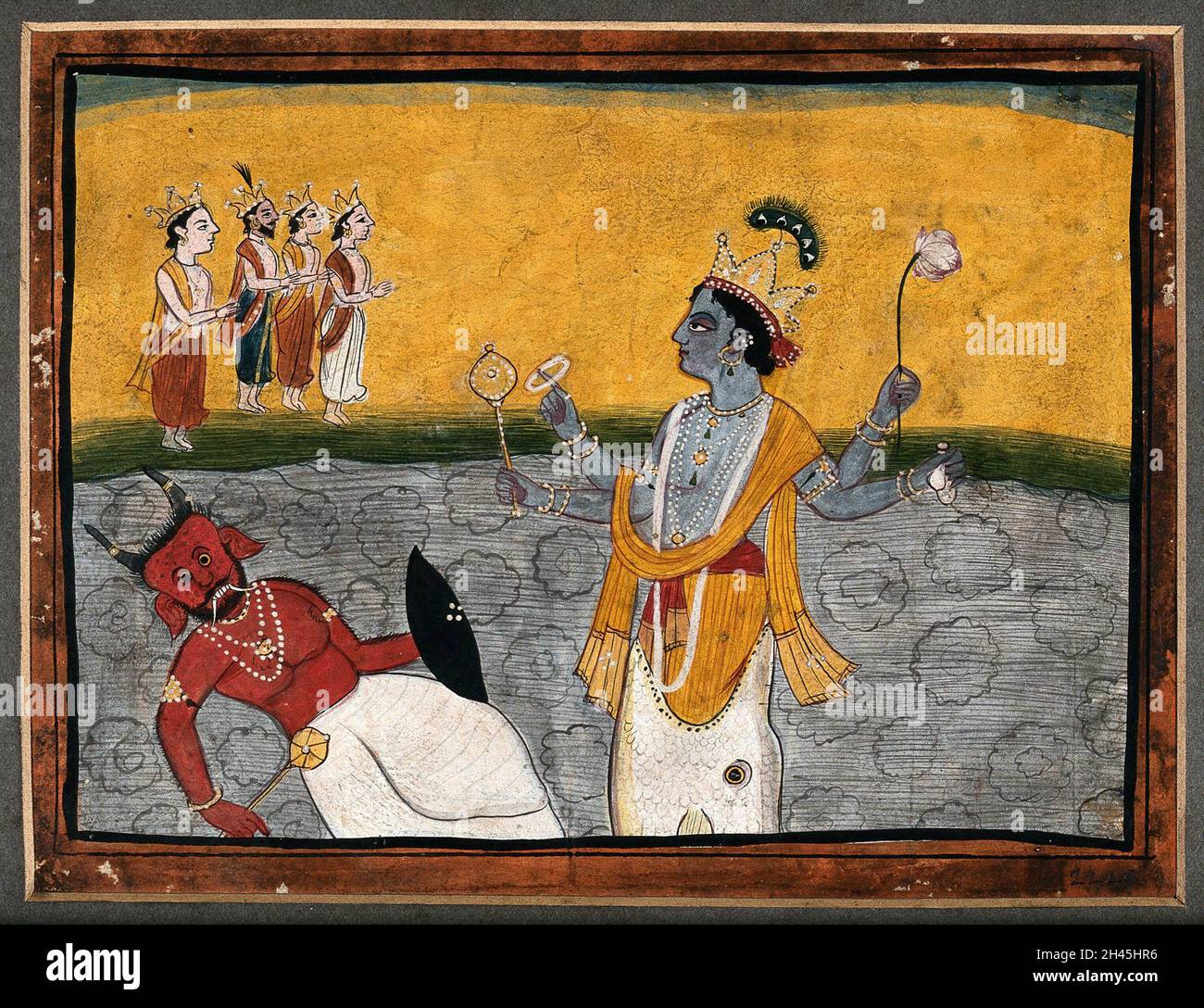 Matsya; avatar of Vishnu, Vishnu emerges from the mouth of a fish to ...