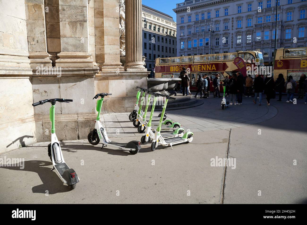 VIENNA, AUSTRIA 25.10.2021 escooters parked in street in the city