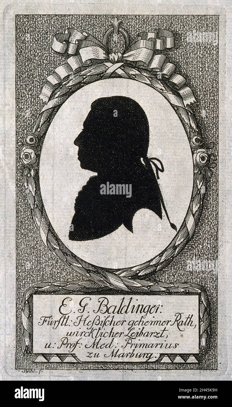 Ernst Gottfried Baldinger. Silhouette by Stahl. Stock Photo