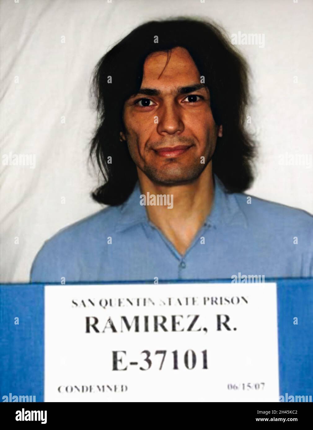 2007 , 15 june , SAN QUENTIN , USA : The Satanist serial killer RICHARD RAMIREZ ( 1960 - 2013 ) aged 47, born Ricardo Leyva Munoz Ramírez . Mugshot by San Quentin State Prison . Ramirez ' The Night Stalker ' was  also serial rapist , kidnapper , child molester and burglar , was an American spree killer who murdered at least 13 people , from 17 march to 31 august 1985  . Unknown photographer .- MUG SHOT - MUG-SHOT - SERIAL KILLER  - portrait - ritratto - serial-killer - assassino seriale - CRONACA NERA - criminale - criminal - SERIAL KILLER  - foto segnaletica della Polizia - SATANISMO - SATANI Stock Photo