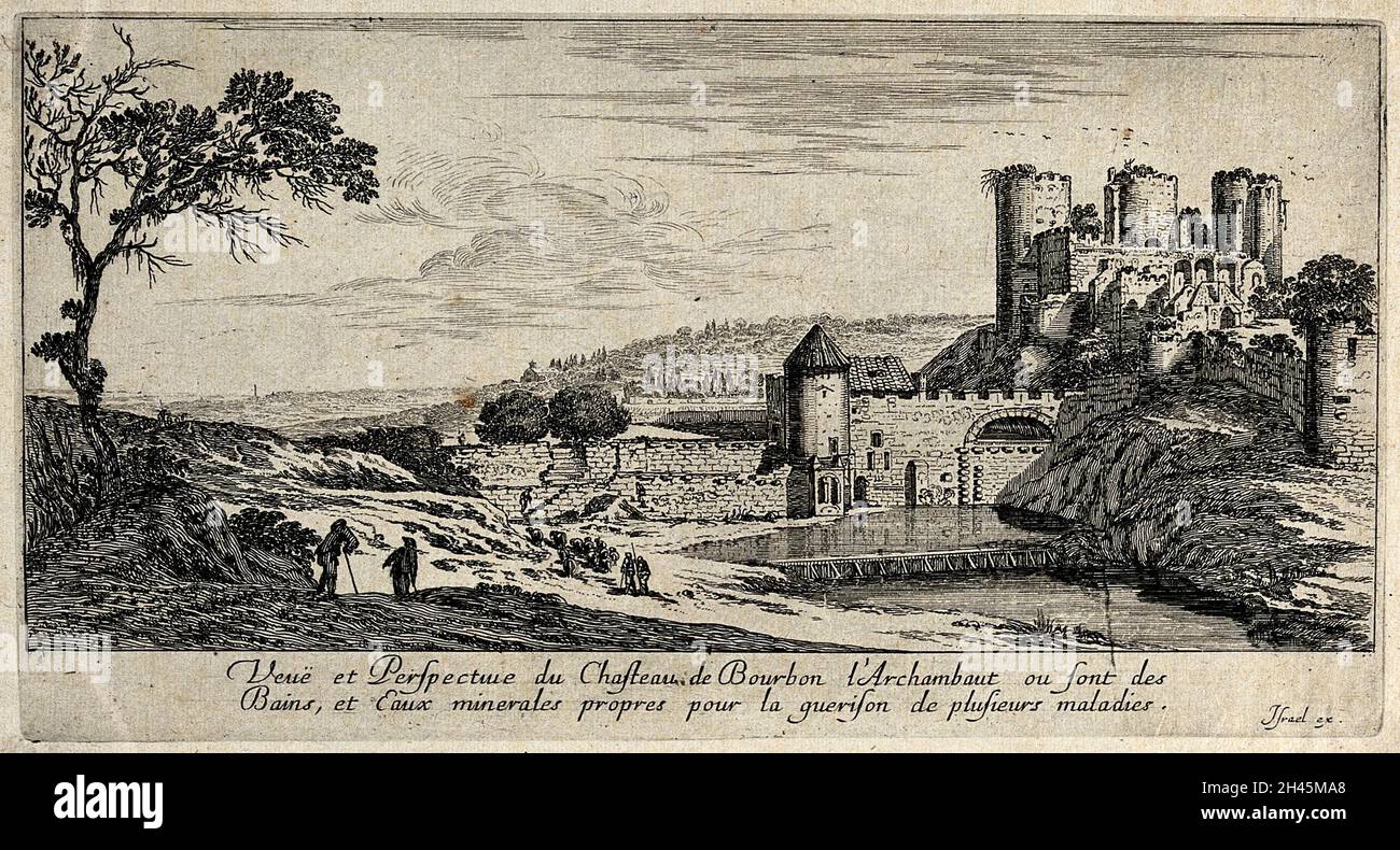 Bourbon l'Archambault, Auvergne: the castle of Bourbon. Etching. Stock Photo
