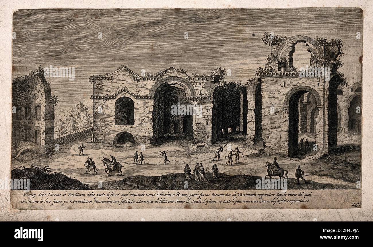 Baths of Diocletian, Rome: ruins. Engraving Stock Photo - Alamy