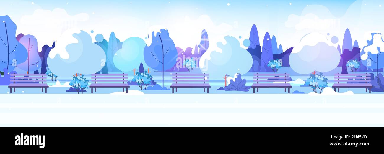 winter city park snowy trees and wooden benches beautiful nature ...