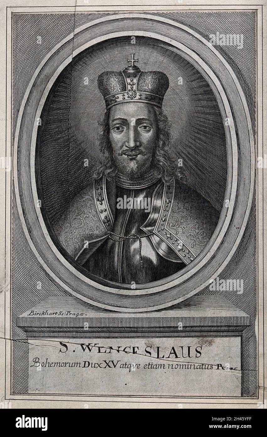 Saint Wenceslaus. Engraving by K. Birckhard. Stock Photo