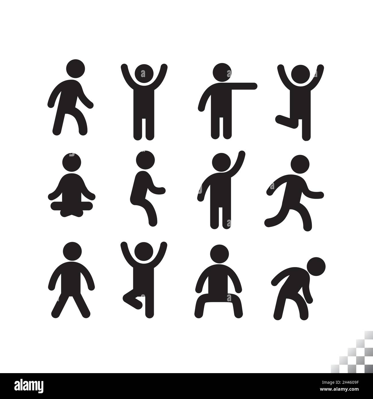 solid human bathroom icon stick figures low height with various poses Stock Vector