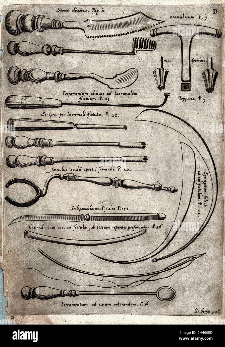 Surgical instruments. Engraving by G. 1656 Stock Photo Alamy