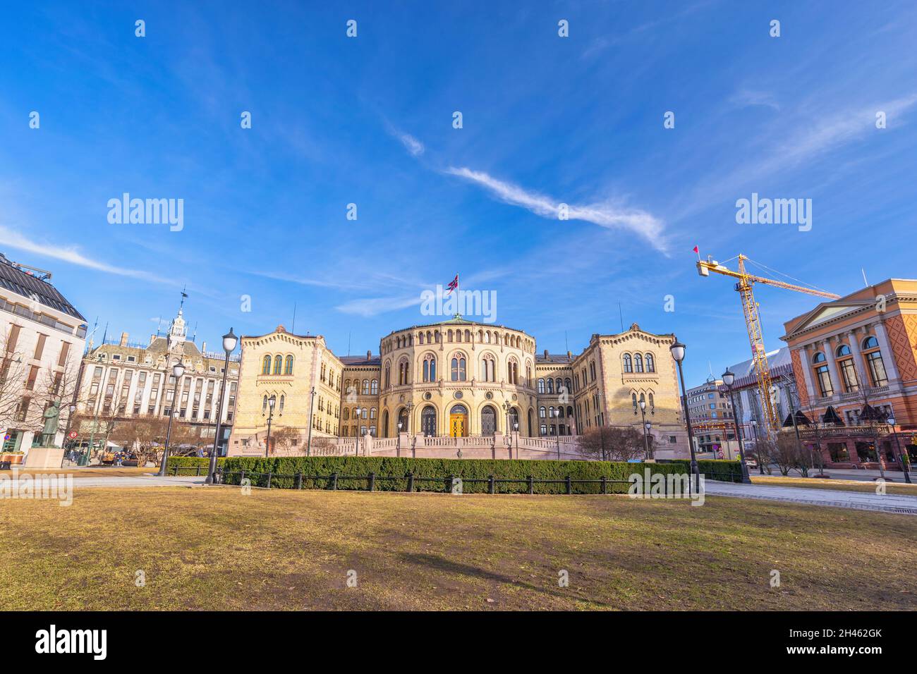 Oslo Norway, city skyline at Studenterlunden Park and Norwegian Parliament Stock Photo
