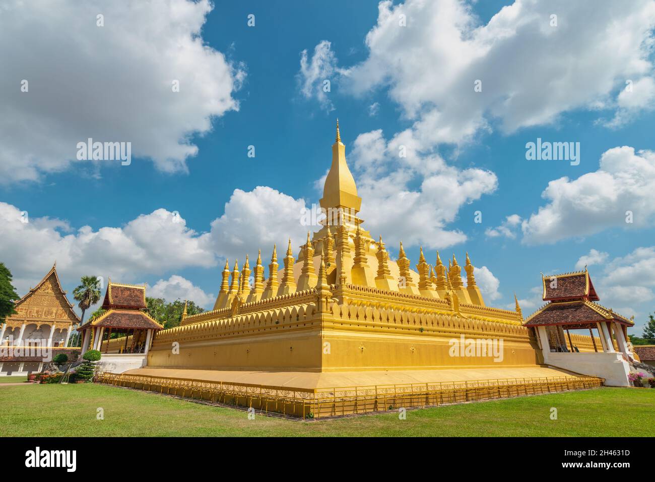 Vientiane Laos, city skyline at Wat Phra That Luang Golden Pagoda Stock