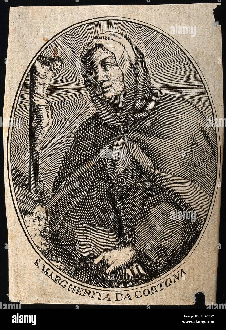 Saint Margaret of Cortona. Line engraving Stock Photo Alamy