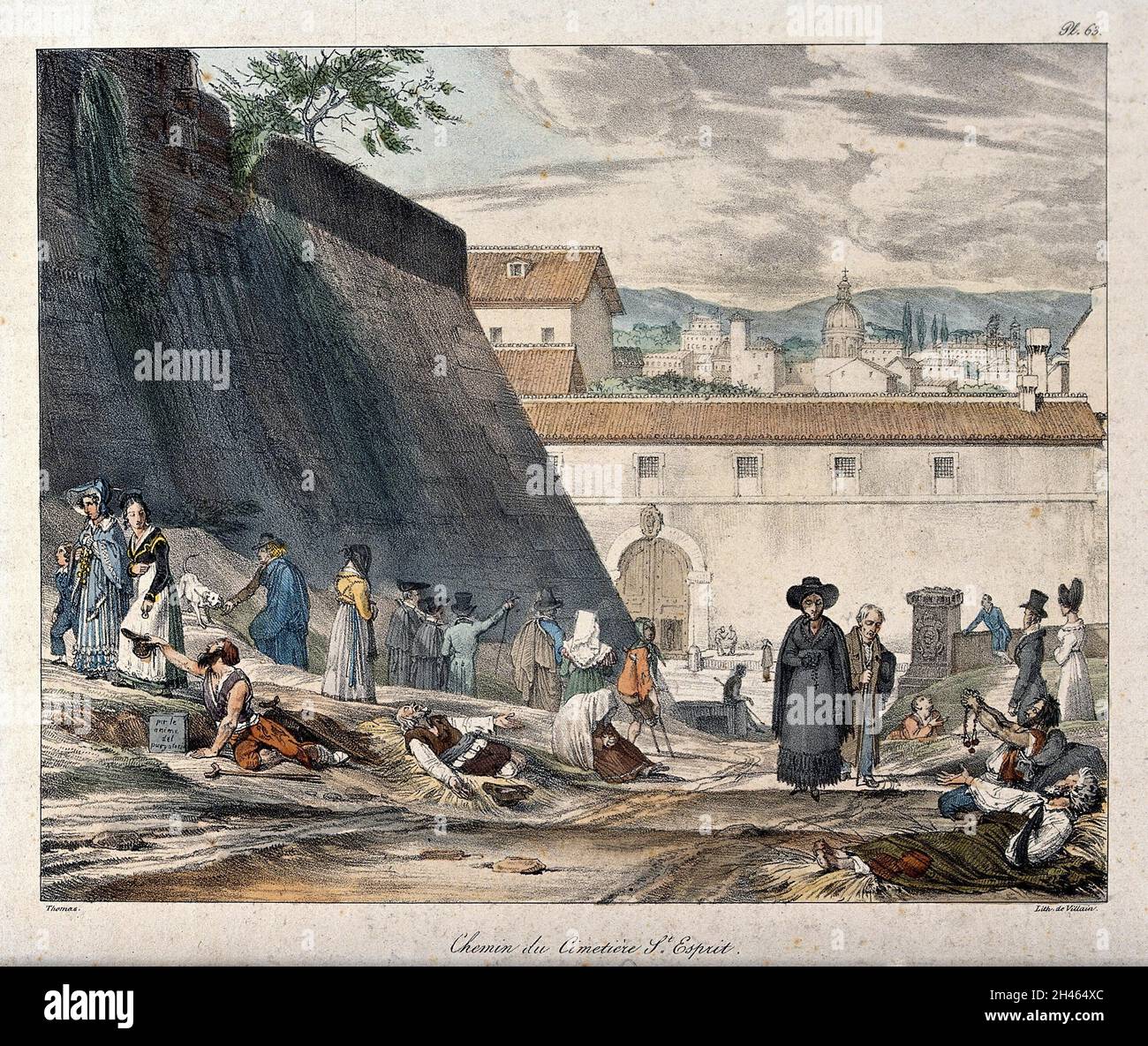 Disabled and paralysed people lying outside a wall of the cemetery ...