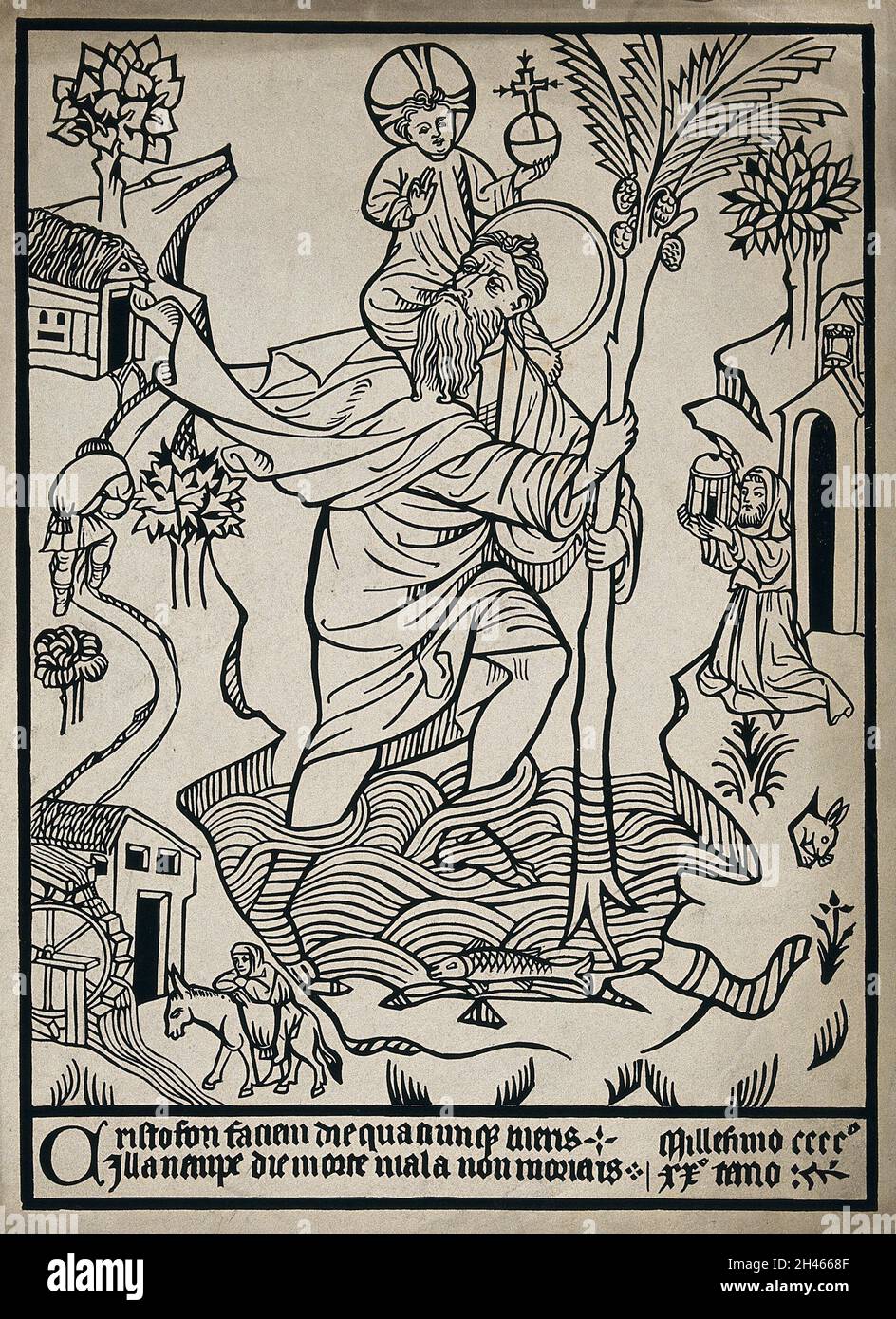 Saint Christopher. Woodcut Stock Photo - Alamy
