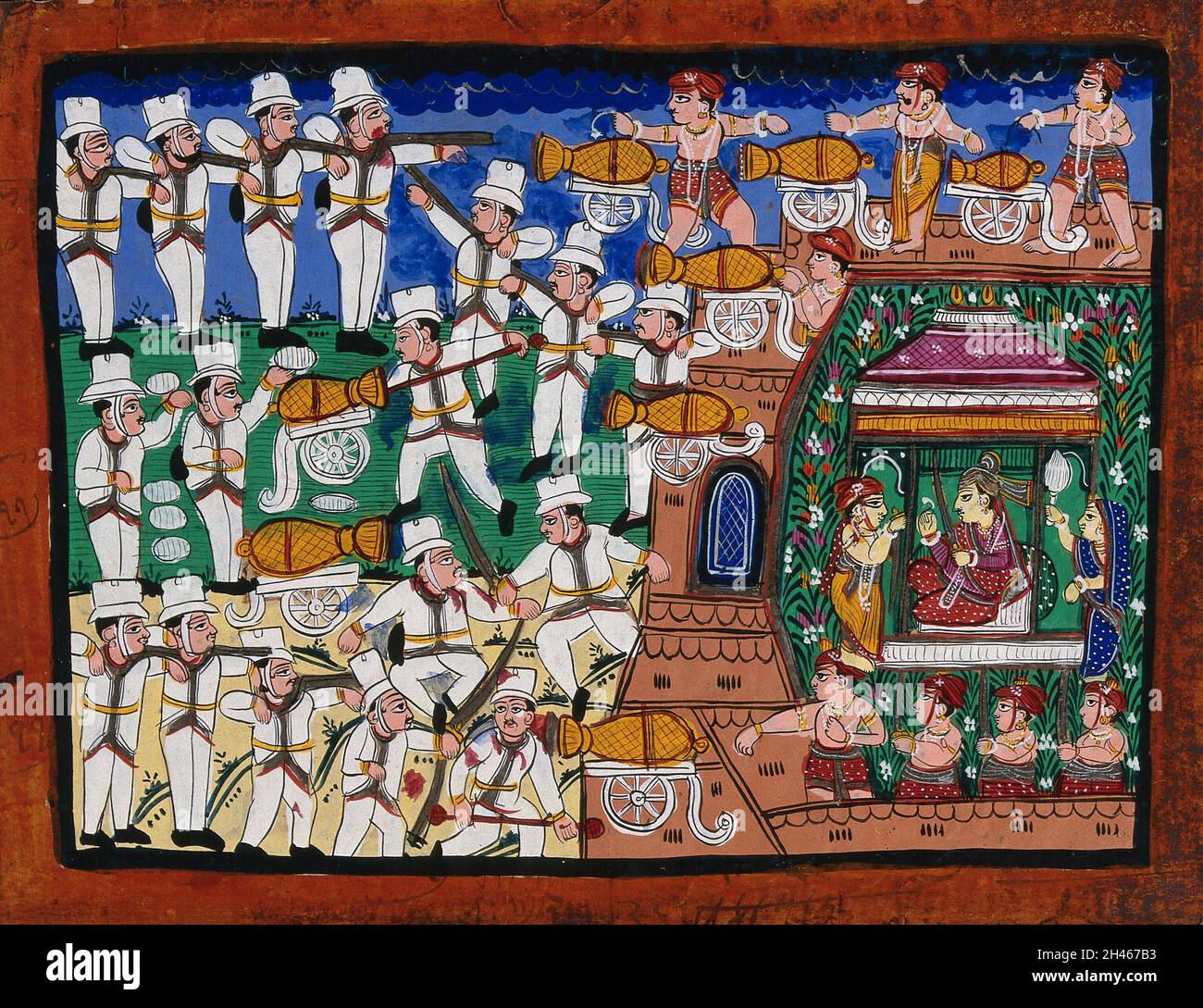 A ruler enthroned defending a fortress from the invading British ...
