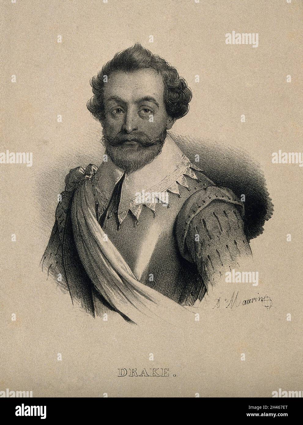 Sir Francis Drake. Lithograph by A. Maurin Stock Photo Alamy