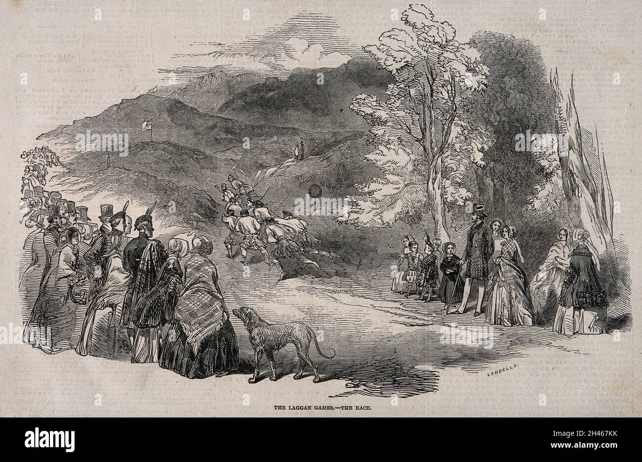 The Laggan Games, Inverness, Scotland the race. Wood engraving by E