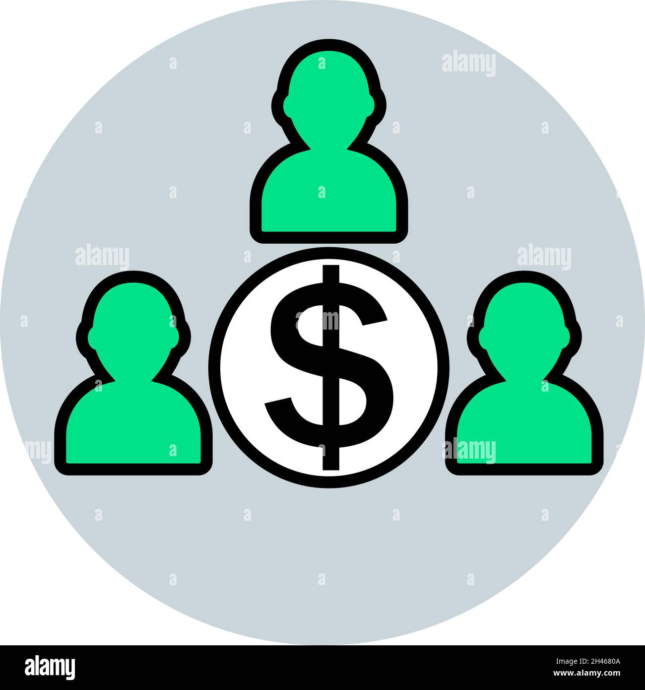 Three persons with dollar sign, illustration, vector, on a white background. Stock Vector