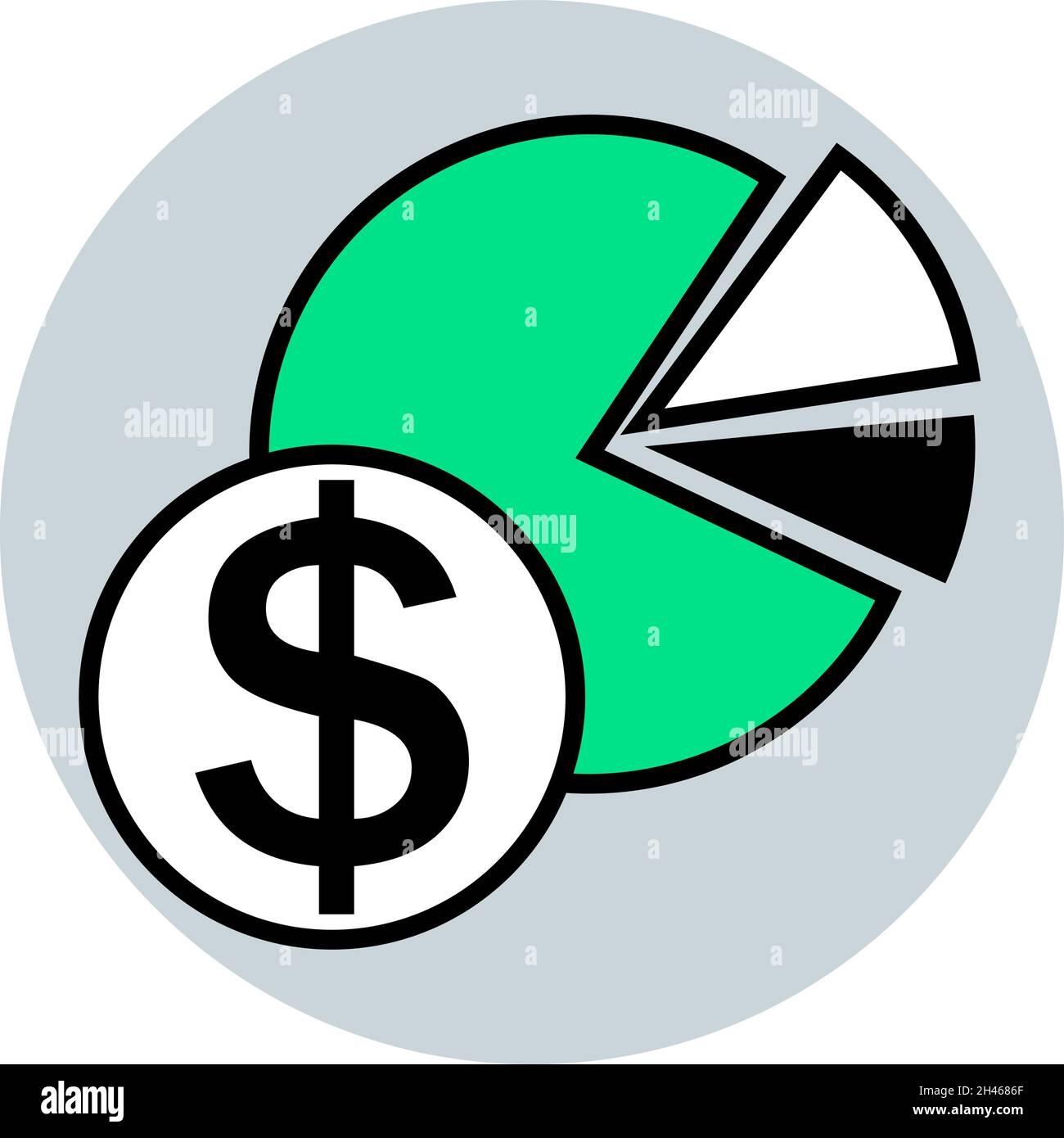 Pie chart with dollar sign, illustration, vector, on a white background ...