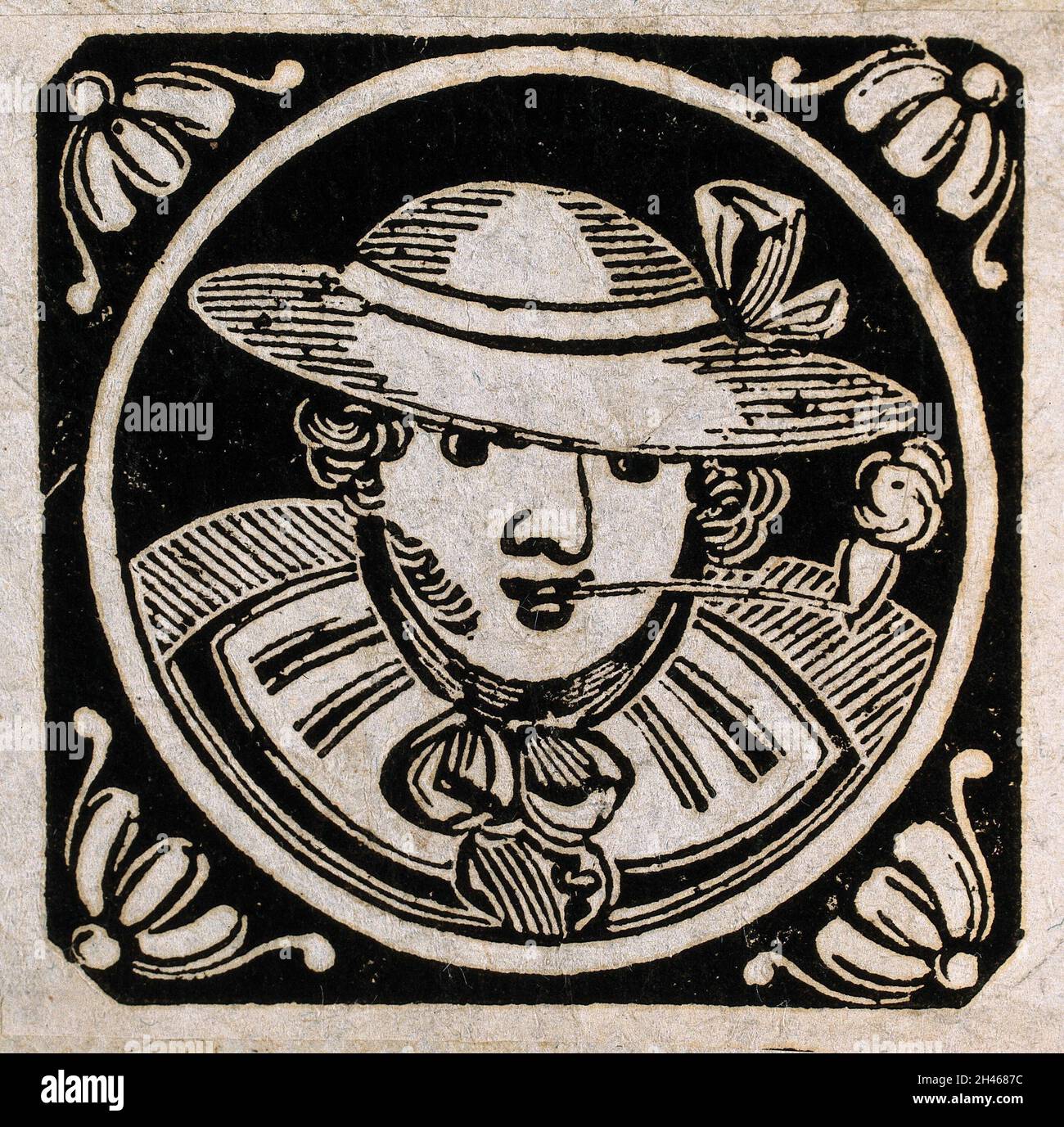 A man smoking a pipe. Wood-engraving Stock Photo - Alamy