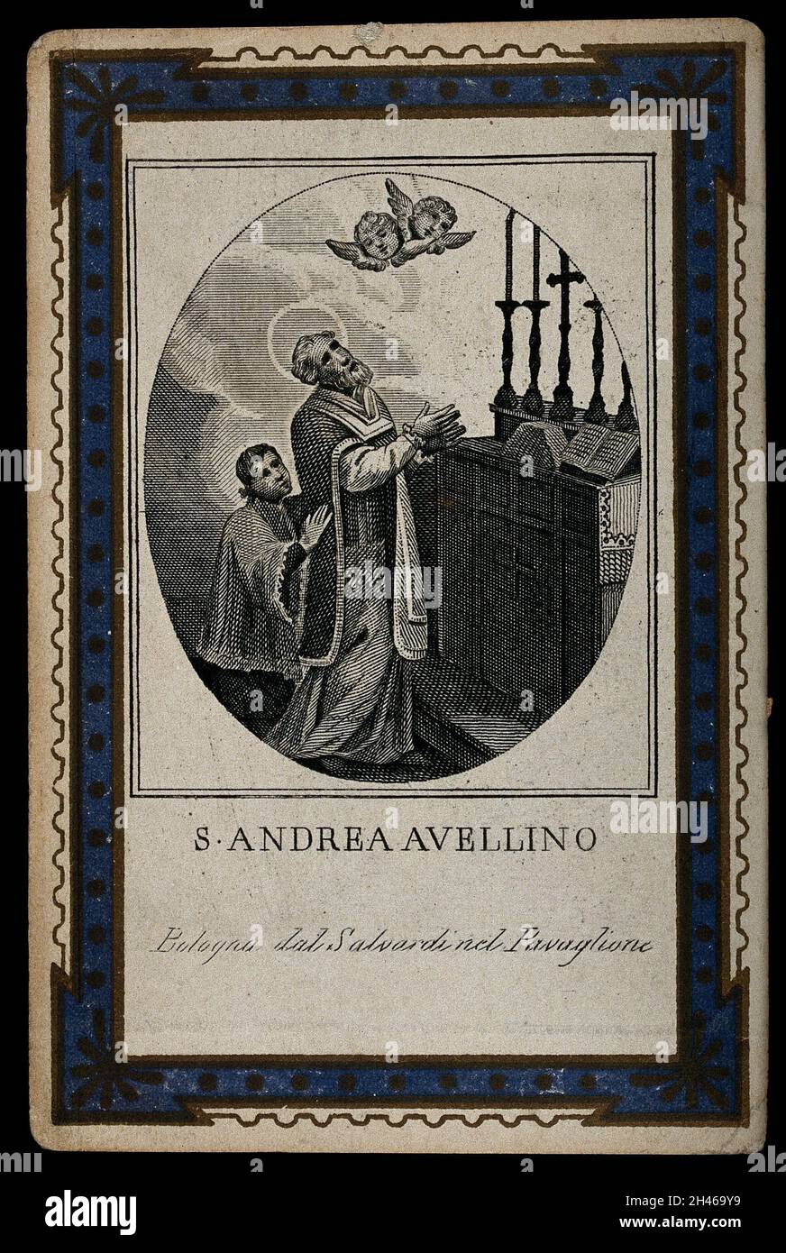 Saint Andrew Avellino. Line engraving Stock Photo Alamy