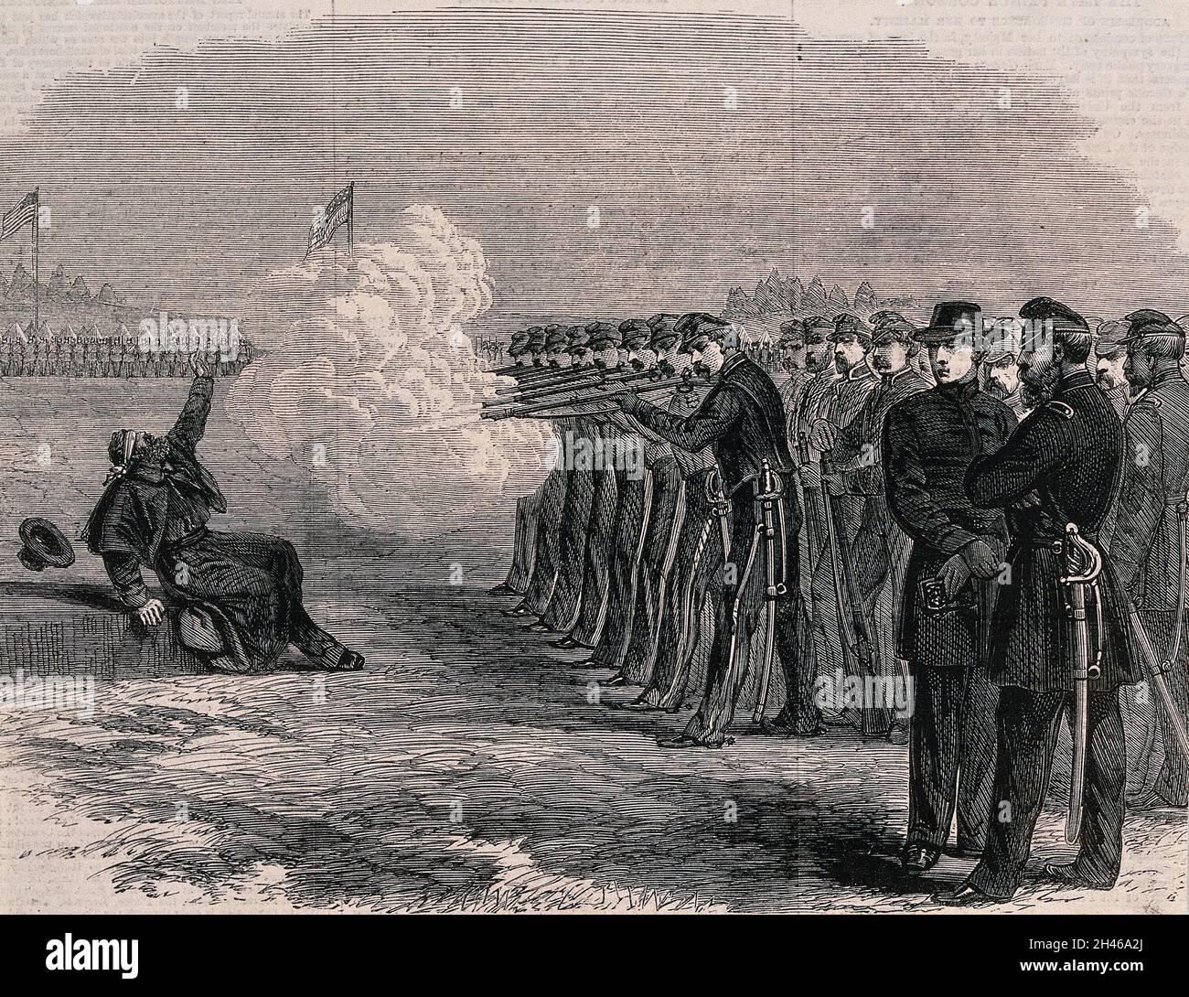 The execution of a deserter in the Federal Camp, Alexandria, during the Civil War in America. Wood engraving. Stock Photo