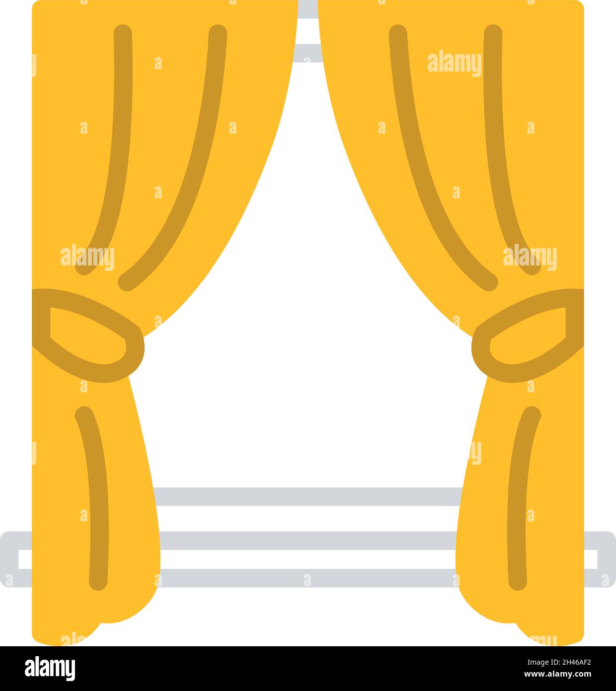 Two fancy yellow curtains, illustration, vector, on a white background. Stock Vector