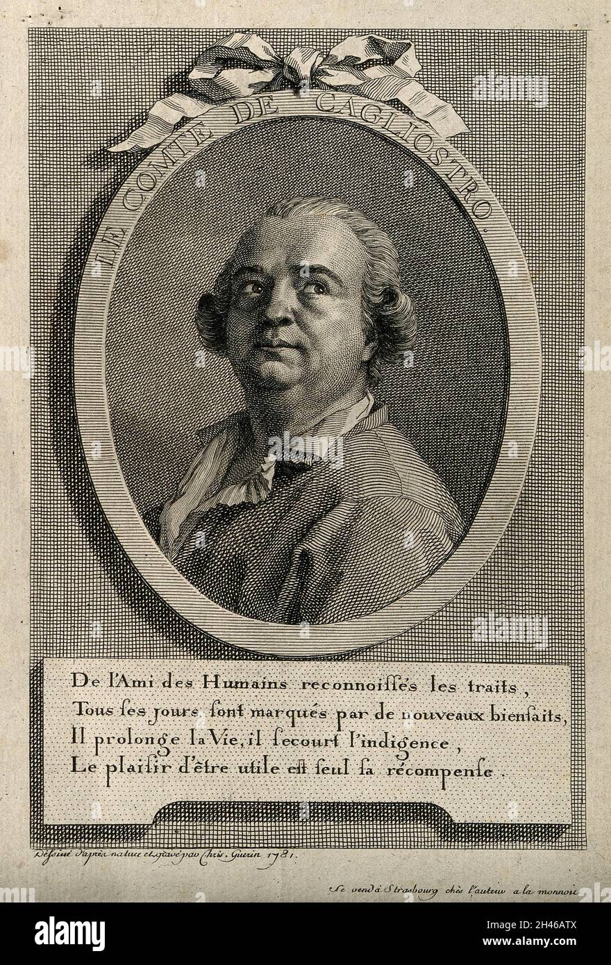 Giuseppe Balsamo Cagliostro. Line engraving by C. Guérin, 1781, after