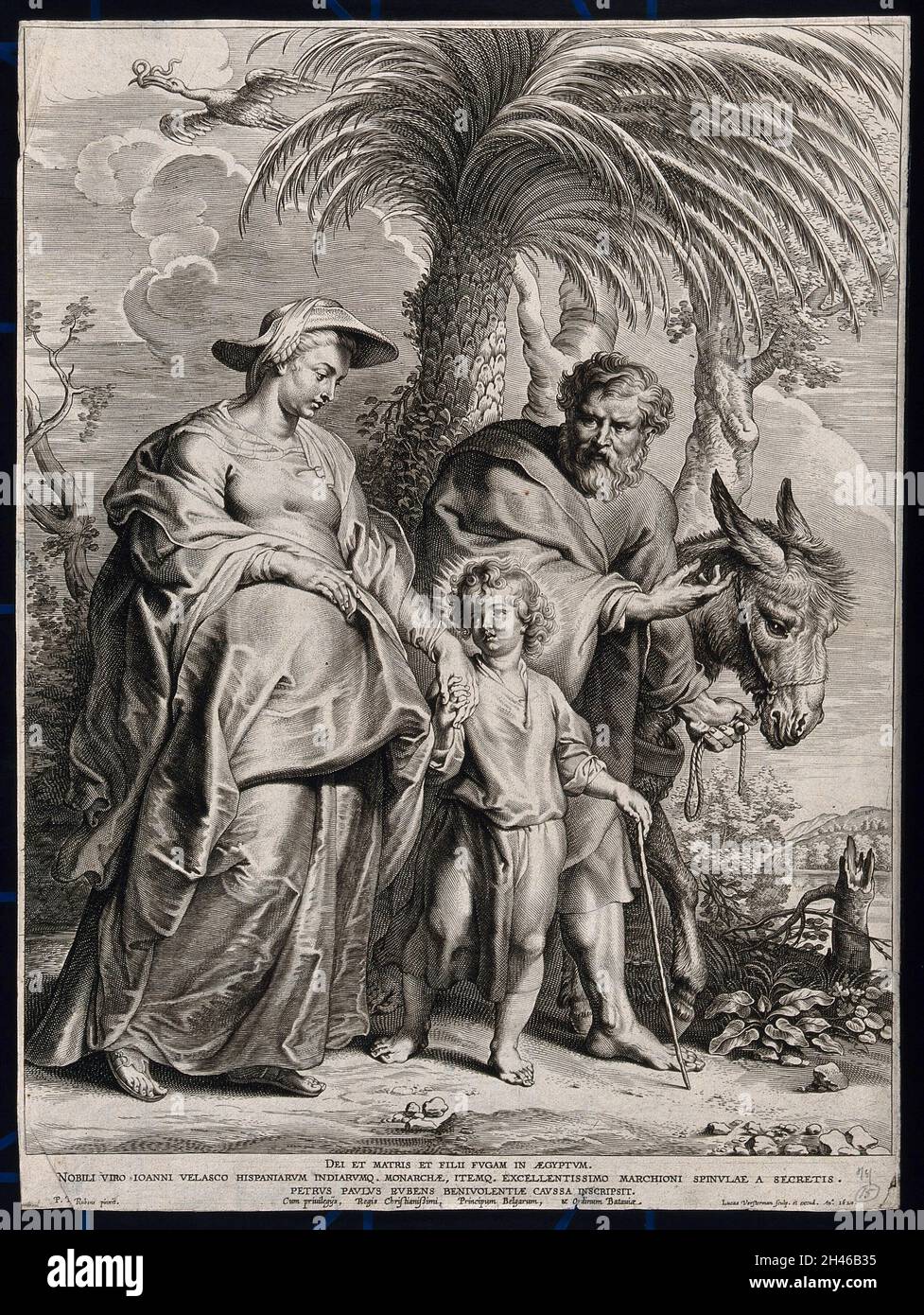 The Virgin Mary, pregnant with James, and Joseph voyage back from Egypt