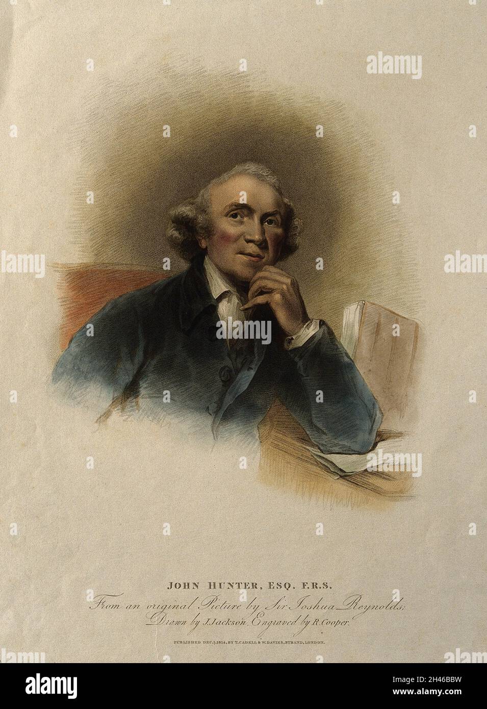 John Hunter. Coloured stipple engraving by R. Cooper, 1814, after J. Jackson after Sir J