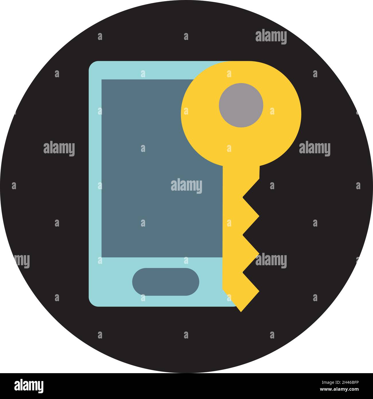 Phone with key, illustration, vector, on a white background Stock ...
