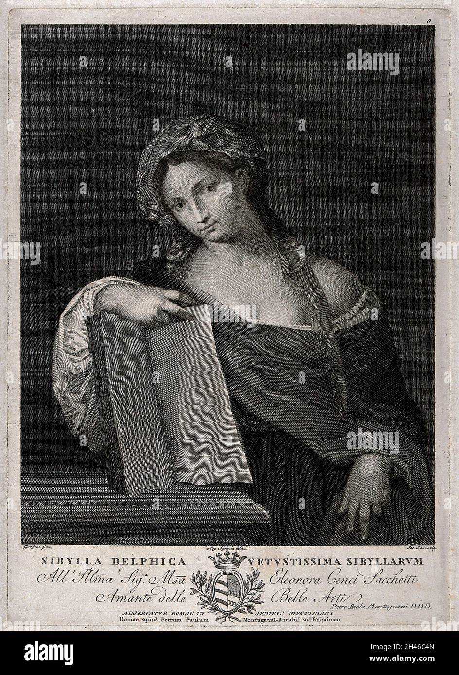 The Delphic sibyl. Engraving by G. Bossi after A. Agricola after Giorgione (?). Stock Photo