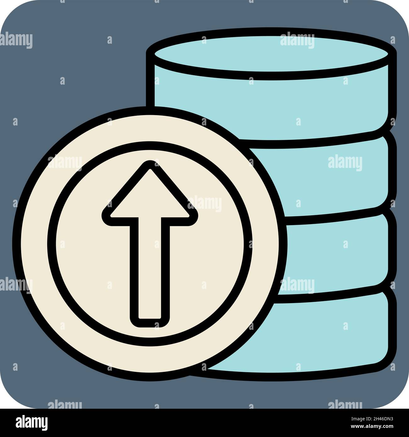 Arrow with coins, illustration, vector, on a white background. Stock Vector